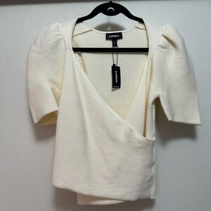 NWT Express Women's Ivory Ribbed Knit Wrap Blouse Size M